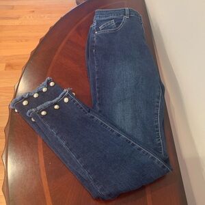 Charlies Dark Blue Skinny Jeans with Pearl Accent Raw Hem